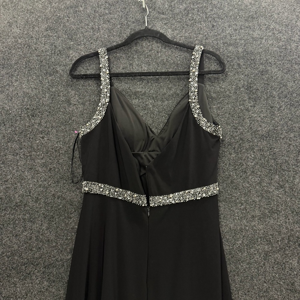 Cachet Vintage Black Beaded Evening Gown V-Neck Formal Maxi Dress Size 14